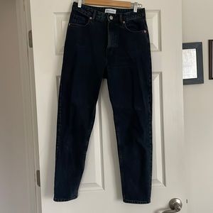 Zara womens high rise mom jeans, dark blue wash, size 4
